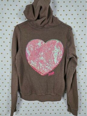Victorias Secret Pink Vintage BLING Heart Sequined Y2k Full Zip Hoodie jacket L